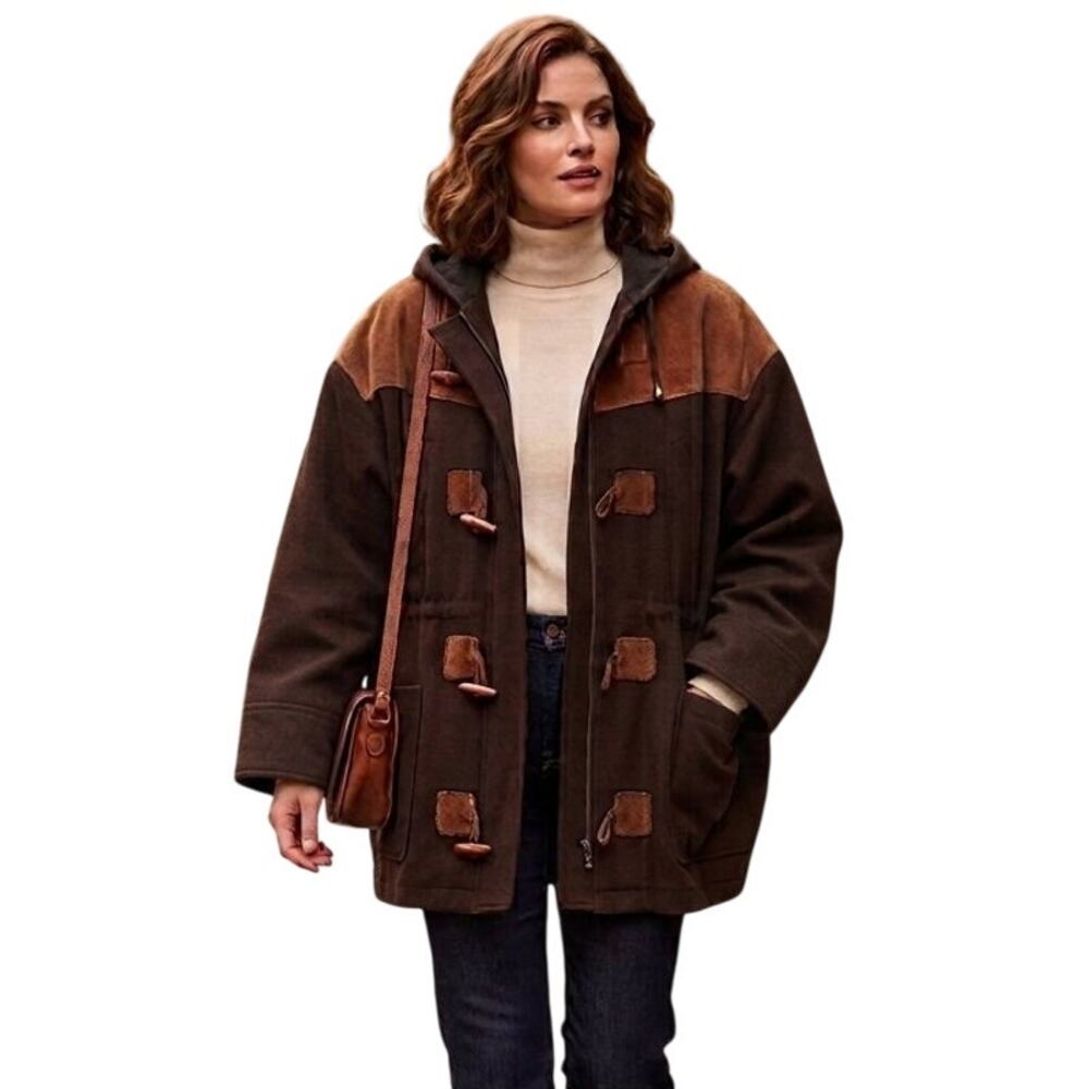 VTG 80s FORENZA 100% Wool Oversized Toggle Duffle Coat in Brown SZ 8